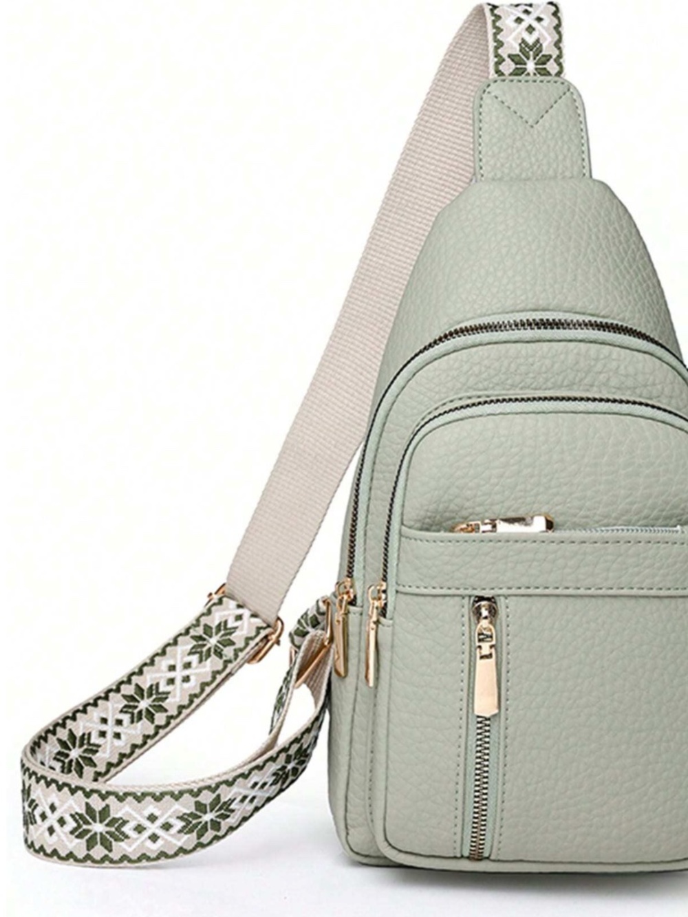 Luxe Pebbled Vegan Leather Zip up Crossbody Shoulder Bag - Picture 13 of 13